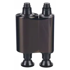 Black ribbon for ID card printers, providing 1,000 prints per roll. Measures 2 inches in height and 3 inches in width. Used for printing monochrome text, barcodes, and graphics on identification cards.