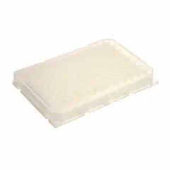This 96-well microplate features round wells with a 0.32 mL capacity and an 85 mm diameter. Made of natural polypropylene, it is non-sterile and not RNase/DNase free. Suitable for sample storage, assay development, and high-throughput screening in laboratory settings.