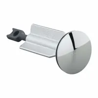 This brass drain stopper with a polished chrome finish is a replacement part for sink drains. It fits standard 1-1/2 inch drain openings and is used to control water flow in sink applications