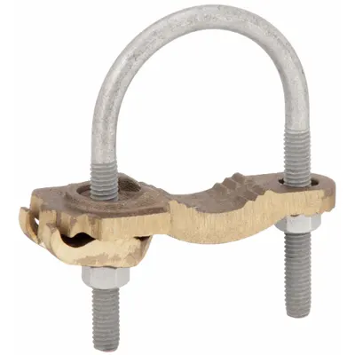 BURNDY Grounding Connector: Copper, 2 1/2 in to 3 1/2 in Pipe, 1 Grounding Wires - Pipe and Rod U-Bolt Ground Clamps