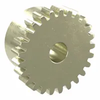 Metric spur gear with standard hub, module 0.8, 25 teeth, 5 mm plain bore, and 20° pressure angle. Made from C3604 brass with JIS N8 precision class (JIS B1702-1:1998). Hub includes set screws for secure mounting. Suitable for light-duty power transmission and motion control in machinery