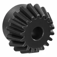 This straight bevel gear changes the direction of shaft rotation in power transmission systems. It is commonly used in industrial machinery, conveyors, and gearboxes where a 90-degree drive is needed. The gear has a ratio of 2.5, module m 2.5, 18 teeth, and is made of black oxide-coated steel