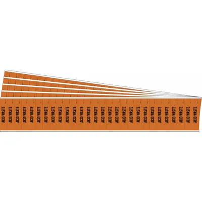 BRADY Pipe Marker: Acid Waste, Orange, Black, Fits 3/4 in and Smaller Pipe O.D. - Acid Waste Adhesive Pipe Markers