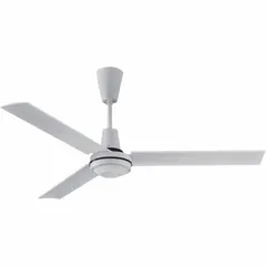 Industrial ceiling fan with 48-inch blade diameter, delivering 3,861 cfm airflow. Operates on 120V AC single-phase power at 0.8 A. Features variable speed control; no light kit included. Suitable for air circulation in warehouses, factories, and commercial spaces.