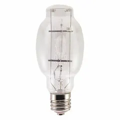 This 250-watt metal halide lamp features an ED28 shatter-resistant envelope and a Mogul Screw (E39) base. With a color temperature of 4000K, it is designed for vertical base up operation within ±15°. Suitable for high-bay industrial lighting, warehouses, and manufacturing facilities where glass debris reduction is important.
