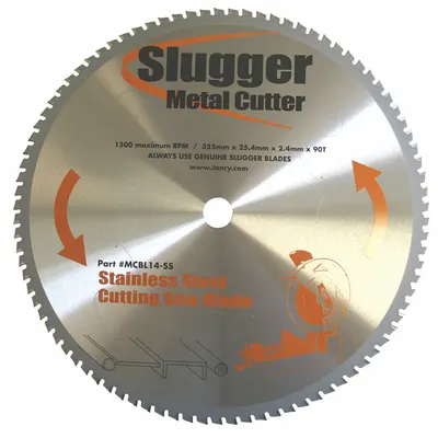 FEIN Circular Saw Blade: 14 in Blade Dia., 90 Teeth, 0.09 in Cut Wd, 1 in Arbor Size - Stainless Steel-Cutting Blades