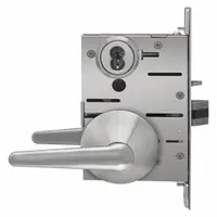 This office lever lockset features a satin stainless steel finish (F26) and is designed for institutional safety. It is ADA compliant and ligature-resistant, making it suitable for healthcare, behavioral health, and educational facilities where preventing self-harm is critical. The SPSL lever has no message function