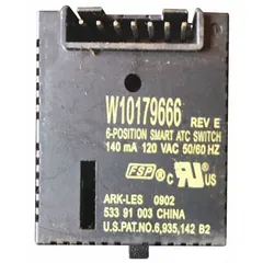 Temperature switch for Whirlpool washing machines and dryers. Controls the heating element to maintain proper water or air temperature during cycles. OEM part meeting original equipment specifications.