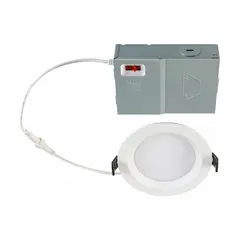 This 4-inch low-profile canless downlight operates at 120V AC, consuming 9W to deliver 769 lumens. It is dimmable and offers a color temperature of 5000K, with trim color available separately. Suitable for new construction or retrofit recessed lighting in ceilings.
