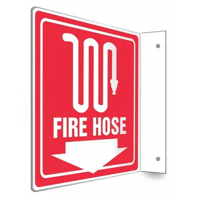 CONDOR Safety Sign: PETG, Mounting Holes Sign Mounting, 8 in x 8 in Nominal Sign Size - L-Shape Projection Fire Hose Signs