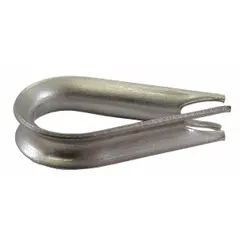 Stainless steel thimble with plain finish, designed for lifting applications. Provides a reinforced metal loop to protect rope from wear and deformation at connection points. Compatible with 5/16 in and 9/32 in rope diameters.
