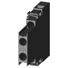 Side-mount auxiliary contact block for SIRIUS 3RH2 contactor relays. Adds one normally open and one normally closed contact to expand switching capacity. Used in industrial control panels and motor starters.