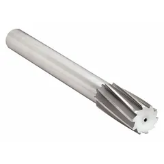 This chucking reamer is made of high-speed steel with a spiral-flute design for efficient chip evacuation. It has a diameter of 1.3125 inches and a flute length of 1 5/16 inches. Used for enlarging and finishing pre-drilled holes to precise diameters in metalworking applications.