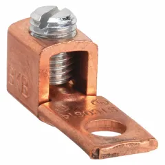 Unplated copper lug body for terminating or splicing stranded copper wire. Accepts 14 AWG minimum to 6 AWG maximum stranded copper wire with a 13/64 in stud size. Suitable for use in electrical panels, switchgear, and motor control centers.