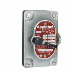 Aluminum replacement front cover with integrated switch operator for tumbler switches. Designed for use in industrial electrical enclosures requiring a durable cover that combines protection with switching functionality.