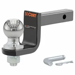 This CURT ball mount kit is a steel, powder-coated, non-adjustable towing accessory for Class II vehicles. It features a 2 in ball diameter and a 1 in compatible ball shank diameter, providing a rust-resistant connection point for light-duty trailer towing. The kit includes a loaded ball mount #45521 and is backed by a limited lifetime warranty.