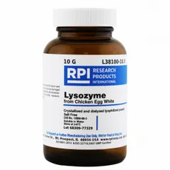 Lab-grade protease inhibitor supplied as a powder in a glass container. Used in biochemical research for breaking down bacterial cell walls, protein extraction, cell lysis, and enzymatic assays requiring lysozyme activity.