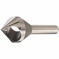 This KEO countersink features a 100° included angle and zero-flute design to reduce vibration and chatter during operation. The AlTiN-coated cobalt substrate provides heat resistance for extended tool life. It is used for creating conical recesses for flat-head screws and for deburring holes in metalworking and machining applications.