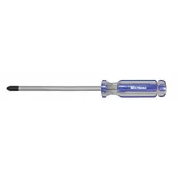 Pozidriv screwdriver with a #2 tip size, 6-inch shank length, and 10-inch overall length. Cushion grip handle provides user comfort. Suitable for general-purpose fastening of Pozidriv screws in assembly, maintenance, and repair tasks