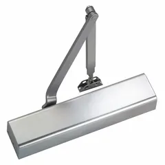 This Grade 1 heavy duty door closer is constructed of aluminum and measures 12 inches in length. It features a non-hold open regular arm with an adjustable spring size 6, suitable for interior use. The closer is ADA compliant and compatible with PDQ 5501 series. Typical applications include controlling door closure in commercial and institutional buildings where reliable, adjustable closing force is required.