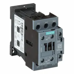This non-reversing IEC contactor from Siemens features 3 poles and 3 normally open (3NO) contacts, rated for 17 A with a 24V DC coil. It is designed for switching motors, lighting, and other inductive loads in industrial control panels and automation systems. No integrated surge suppression is included.