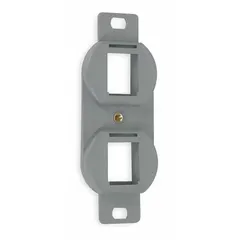Duplex outlet frame for voice and data housings. Gray finish. Accommodates two keystone jacks for structured cabling installations in commercial and industrial environments.