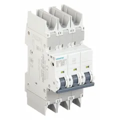 This 3-pole miniature circuit breaker is rated 30 A with a C-curve trip characteristic. It provides overcurrent protection for branch circuits in commercial and industrial applications, and is suitable for DC circuits up to 125 V. The unit features screw clamp terminals and is UL489 listed for DIN rail mounting.