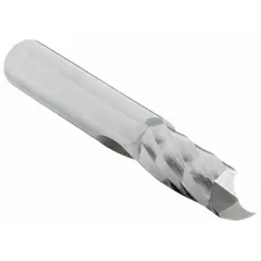 Solid carbide router bit with Super Spiral O-Flute geometry for cutting plastics, wood, and aluminum. Features a 1/4" cut diameter and 5/8" length of cut. Suitable for CNC routing and hand-held trimming in industrial fabrication and sign making.