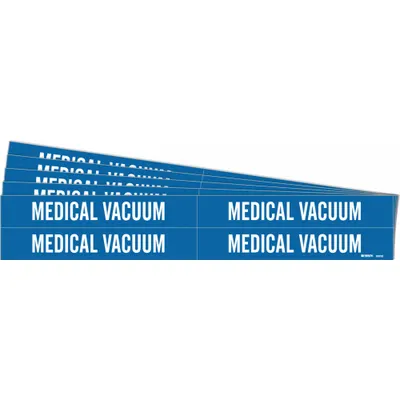 BRADY Pipe Marker: Medical Vacuum, Blue, White, Fits 3/4 to 2 3/8 in Pipe O.D. - Medical Vacuum Adhesive Pipe Markers