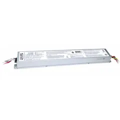 Standard emergency ballast for fluorescent lamps, providing backup illumination during power loss. Supports 1 to 2 bulbs with a maximum total bulb wattage of 96 W. Operates on 120 to 277V AC input. Suitable for egress and safety lighting in commercial and industrial settings.
