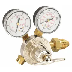 Single-stage regulator for air and inert gases. Features a CGA 580 inlet connection and a 5/8"-18 female right-hand outlet. Neoprene diaphragm construction. Rated for 150 psig maximum inlet pressure. Suitable for pressure reduction and control in gas distribution systems.