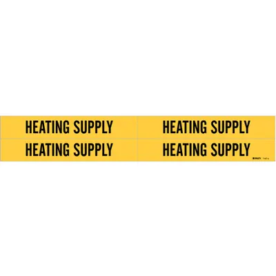 BRADY Pipe Marker: Heating Supply, Yellow, Black, Fits 3/4 to 2 3/8 in Pipe O.D. - Heating Supply Adhesive Pipe Markers