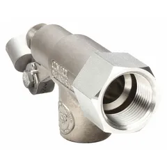 This angle float valve body is designed for horizontal piping and water media. It features 1/2" FNPT inlet and outlet connections, an adjustable arm, and a flow rate of 58 gpm at 85 psi. The valve body is part of the R1350 series and does not include a float and rod. Typical applications include automatic water level regulation in tanks and reservoirs.
