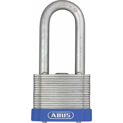 ABUS Padlock: Steel, Unfinished, Silver, Long Shackle, Steel - Long Shackle Master Keyed Padlocks