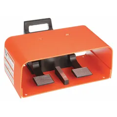 Twin-pedal foot switch with two SPDT momentary contacts, housed in an explosion-proof enclosure. Suitable for industrial environments where flammable gases or dusts may be present, providing safe momentary control of two circuits.