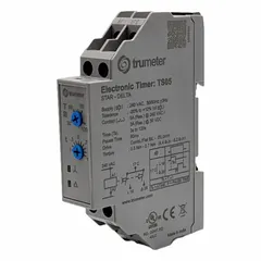 DIN rail-mounted time delay relay with 110V AC supply and adjustable timing range of 3 to 120 seconds. Features a single-pole double-throw normally open (SPDT-NO) contact form. Suitable for industrial control panel applications requiring precise timing intervals, such as sequencing, motor start delays, and process timing.