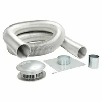 This 2-ply flexible chimney liner kit is designed for venting LP gas appliances. It includes a 6-inch diameter, 35-foot length duct made of 3003 aluminum with a maximum temperature rating of 470°F. The kit comes with flashing and features plain end connections. Suitable for use in existing masonry or metal chimneys to provide a dedicated flue path