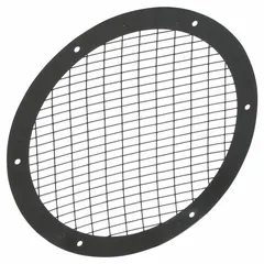 Steel fan guard designed for use with 12-inch diameter tubeaxial fans. Features 1/2-inch diameter holes to provide protection from rotating blades. Suitable for industrial ventilation, HVAC, and process air-moving applications where safety guarding is required.