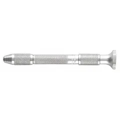 This pin vise features a knurled round grip for secure handling. It accepts bits from 0 in to 3.2 mm in diameter. Suitable for precision hand-held drilling and holding small workpieces in model making, electronics, and fine machining.