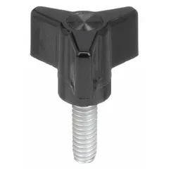 This three-arm knob from DAVIES features a thermoset construction in black, with a 0.88 in diameter and a 1/4"-20 threaded stud. It is suited for manual adjustment and clamping tasks in industrial machinery, jigs, and fixtures where a secure hand grip is needed.