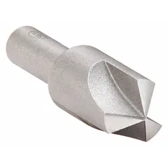 This KEO countersink features a 120° included angle with three flutes for efficient chip evacuation. Made from high-speed steel, it has a 2-inch body diameter and a 3/4-inch shank. Commonly used for creating conical recesses for flat-head screws or deburring holes in metalworking applications.