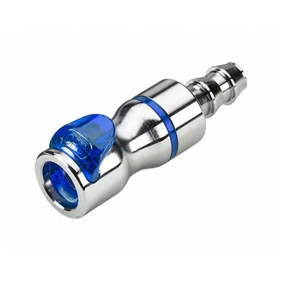 CPC Quick Connection Coupling: Straight, 3/8 in ID Size, Cool Blue, Barbed/Quick Disconnect - Chrome-Plated Brass Quick-Disconnect Tube Fittings