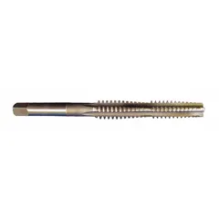 Left-hand Acme tap for cutting internal threads in nuts or through-holes. 3/4"-8 thread size, 2G tolerance class, plug chamfer, 4 flutes, high-speed steel construction. Used in power transmission and linear motion applications requiring left-hand threads.