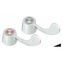 Metal replacement wristblade handle for Gerber Classics Series commercial bathroom sink faucets. Chrome finish. Includes one mounting screw. For hot/cold water applications.