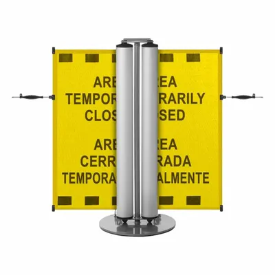 MODUS Dual Mobile Stand: 40 in Post Ht, 13 1/2 ft Belt Lg, Yellow, 1 No. of Posts - Retractable Belt Barrier Systems