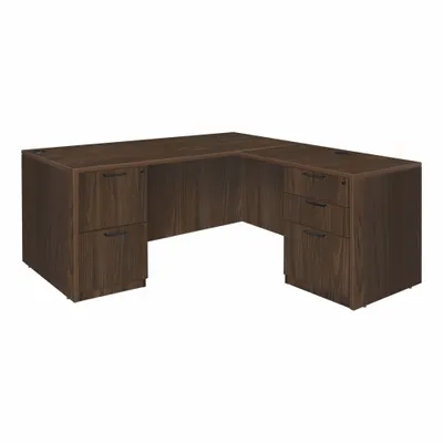 REGENCY Desk: Particle Board, Walnut, 2 Pedestals, 5 Drawers, 71 in Overall Wd - Pedestal Desks