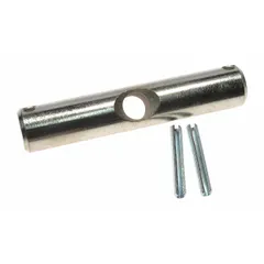 Steel replacement axle kit for Dayton pallet jacks. Restores wheel alignment and load-bearing function in material handling equipment. Used in warehouses, distribution centers, and industrial facilities.
