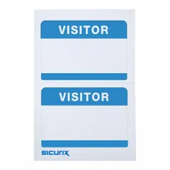 ID Badge: Visitor, Paper, Blue, 2 1/2 in Card Ht, 3 1/2 in Card Wd, 600 PK (MPN BAU 67630). Key specifications — attr1085229: White/Blue; attr1126094: Blue.