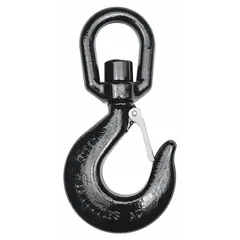 This slip hook is constructed from alloy steel with a Grade 80 rating and a material thickness of 3/4 in. It features a black finish and no visual indicator markings. Commonly used in rigging and material handling for connecting chains or cables to loads during lifting, pulling, or securing operations.