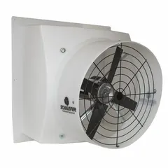 Direct-drive cylinder exhaust fan with a 24-inch blade and 1/2 hp motor. Features a totally enclosed air-over motor enclosure and operates on 115/230V AC, single phase. Frame is polyethylene with a matte finish. Suitable for general ventilation and air movement in industrial, warehouse, and commercial spaces.